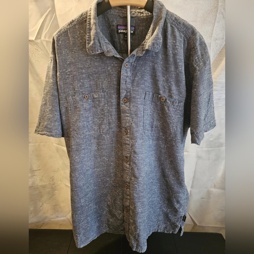 Patagonia Worn Wear Hemp Organic Cotton Button Up Shirt Short Sleeve XXL